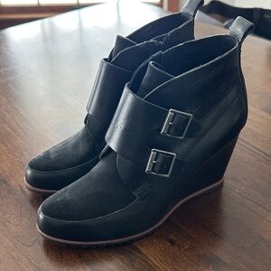 Kork-Ease Black Leather Wedge Boots